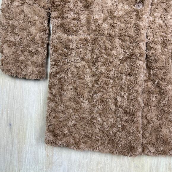 Philosophy Faux Fur Soft Lined One Button Long Sleeve Cozy Teddy Coat Jacket L - Picture 4 of 16